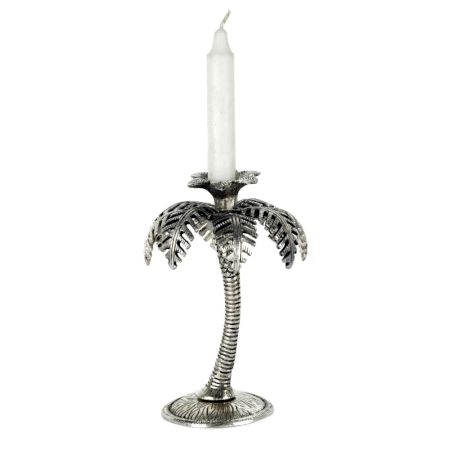 Silver Single Palm Tree Aluminium Candle Stand